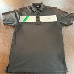 Travis Mathew Brando Polo - Black w Green and Gray Stripes Sz S/P